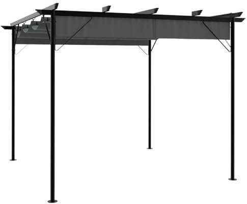 ShGaxin Pergola mit Ausziehbarem Dach, Balkon Pavillon, Beschattung Terasse, Gartenpergola, Garten Verzierung, Anthrazit 3x3 m Stahl 180 g/m²