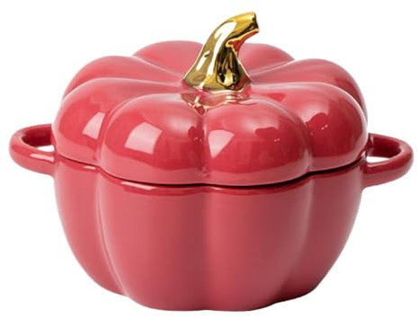 Tapa de cuenco de calabaza, tarro de calabaza, olla de cerámica antiadherente, cuenco de sopa de calabaza de cerámica, almacenamiento en forma de calabaza, fácil de usar, portátil para la cocina del