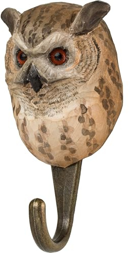 WILDLIFEGARDEN Wildlife Garden WG4501 Haken Uhu - Handgeschnitzter Tierhaken aus Holz und Metall - Sammlung Europäische Tiere