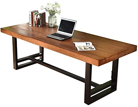Computertisch aus massivem Holz, Büro-Computertisch, Konferenztisch, Schreibtisch, 5 cm dick, Küchen-Esstisch mit stabilem Schmiedeeisenrahmen, einfach zu montieren (einfarbig, 140 x 70 x 75 cm)