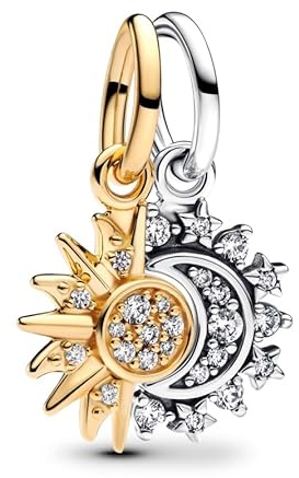 PHCLASY El sol y la Luna Brillantes Charm Abalorios Navidad Colgante de Plata de ley con Circonita Cúbica Transparente Charms Para Pulseras