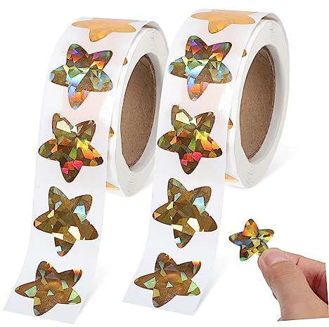 Vaguelly 2rollen Glitzernde Goldene Sternaufkleber Selbstklebende Pentagramm-Sticker Für Kreative Dekoration Belohnungsdiagramme Und Bastelprojekte