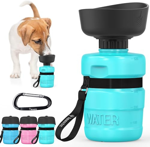 lesotc 520ml Gourde Chien Promenade, Bouteille d'eau Portable pour Chien, Prévention des Fuites d'eau, Convient pour l'Extérieur, Les Voyages, La Marche, Le Camping Et d'autres Scènes （Bleu Clair）
