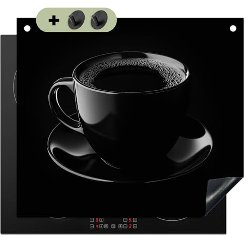 KitchenYeah© Herdabdeckplatte Einteilig Herdabdeckung Abdeckplatte | 60x52 cm - Ceranfeld Abdeckung Induktionskochfeld, Spritzschutz Küchenrückwand Schwarz - Kaffee - Tasse