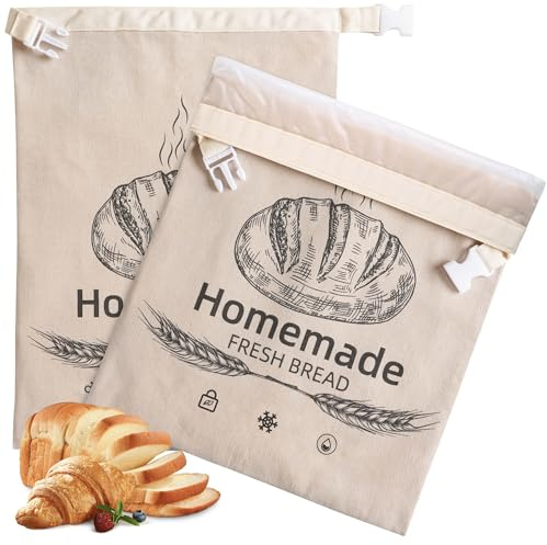 2 Pack Reusable Linen Bread Bags for Homemade,Organic Linen Bread Bag for Homemade sourdough 17 x 12.6 Inches Food Storage Cloth Bag – Freezer-Friendly & Freshness Preservation