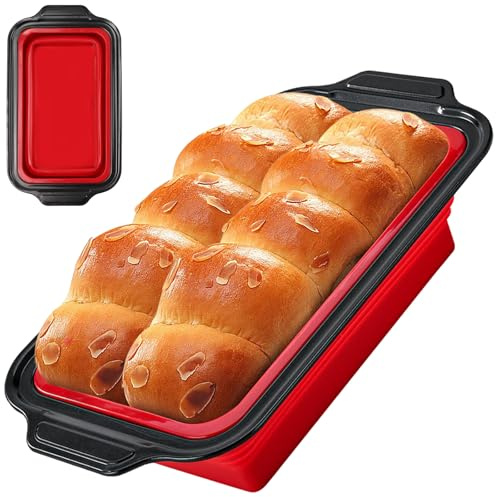 ROTKUSZ Silikon Kastenform 26 cm, 1000g Brotbackform Silikon mit Metallverstärktem Rahmen, Faltbare Silikonbackform Kastenform, Bpa-Frei, für Hausgemachtes Brot, Kuchen, Hackbraten, Brownies