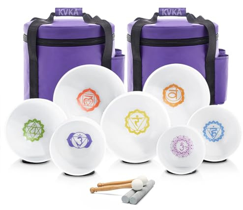 KVKA Juego de cuencos sonoros de cristal, 6-12 pulgadas, 432 Hz, 7 chakras, cuenco tibetano para yoga, meditación, sanación de sonido, alivio del estrés, trabajo energético con bolsa de transporte