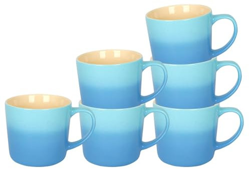 Argon Tableware 330ml New Bone China Ombre Mugs - Blue - 6X Colourful Glazed Fine Ceramic Stoneware Pottery Coffee Tea Cup Set | Microwave & Dishwasher Safe