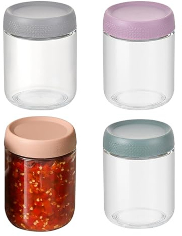 Tarro De Vidrio Hermético Al Vacío | 4 Piezas Envases De Vidrio Herméticos De Ancha | Caja De Cierre Reutilizable Para Preparar Comidas Y Conservación Nocturna, Para Yogur Aderezos Postres Snacks Cer