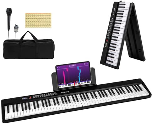 Maxmass Foldable 88 Key Electronic Piano Keyboard, Full-Size Semi-Weighted Digital Pianos with 1000 Rhythms/Timbres, 150 Demos, MIDI, USB, Microphone, Lesson Mode, for Beginners Kids Adults