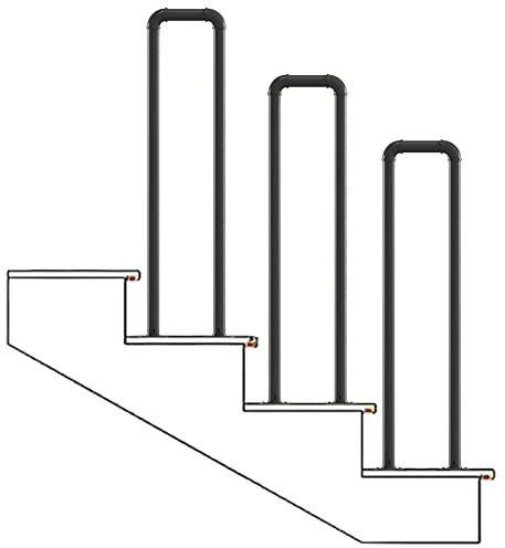 Black Metal Transitional Handrail for Cement Concrete Steps and Wooden Steps, Stair Rail Wrought Iron Railing with Installation Kit, Handrail Picket for Outside Steps(Size:65cm(2.1ft))