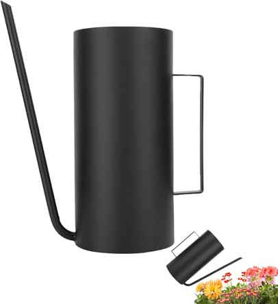 Gevvnss Gießkanne Metall 1.5L,Kleine Gießkanne für Zimmerpflanzen Schwarz | Edelstahl Blumengießkanne mit Langem Ausgießer,Präzise Indoor Gießkanne für Bonsai Sukkulenten, Modernes Design