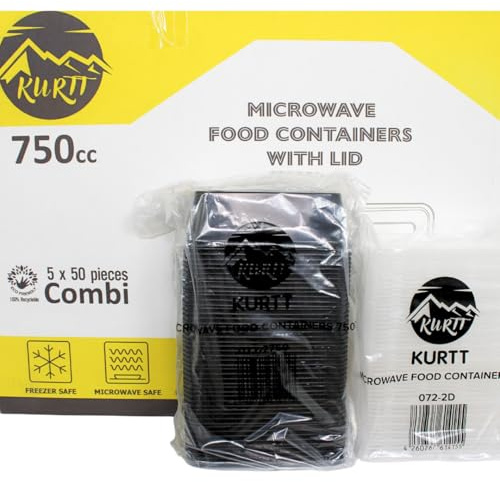 KURTT 50er Pack 1-Fach Meal Prep Container Essensbox, Lunchbox, Mealprep boxen, Mikrowellengeeignet, Spülmaschinenfest Und Wiederverwendbar - BPA Frei (Schwarz, 750ML)