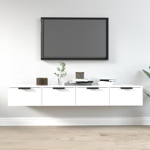 Mobile TV da parete moderno – Console multimediale in 2 pezzi con cassetti portaoggetti per soggiorno e camera da letto – elegante centro di intrattenimento in legno bianco – 68 x 30 x 20 cm