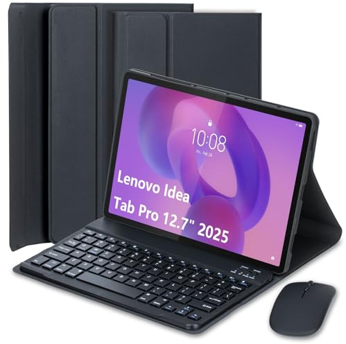 EHLCYS Funda con Teclado para Lenovo Idea Tab Pro 12,7 Pulgadas 2025 Modelo (TB373FU/TB375FC), Español Ñ Teclado Inalámbrico Bluetooth Desmontable Funda Ultradelgada Multiángulo con Ratón,Negro