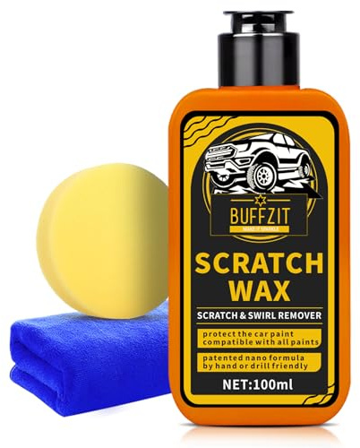 BUFFZIT Car Scratch Remover & Polishing Compound - Effectively Eliminates Light Scratches, Hazy Paint, and Swirl Marks, Includes Sponges and Towels, 100ML/3.4oz