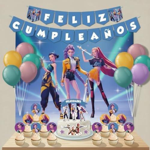 Decoración Cumpleaños Hunttriix - 1 Cartel 100x80cm, 2 Banderines, 1 Cake Topper, 12 Toppers - Diseño para Fiestas Infantiles (Pack 3)