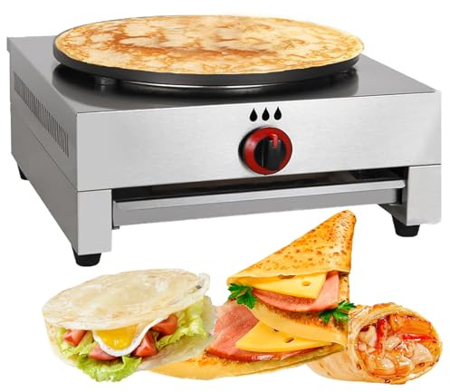 Máquina comercial para hacer crepes, plancha grande de gas de 15,7 pulgadas con sartén para crepes de 40 cm, para uso comercial, antiadherente, para brunch, blintzes, huevos, tortillas y panes planos