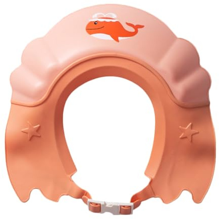 Outanaya Adjustable Pink Baby Shower Visor Hat for Girls Gentle Plastic Shampoo Bath Cap with Lovely Whale Design, Protective Shower Shield for Boys and Girls Bath Time
