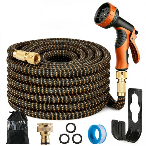 Expanding Garden Hose with 10-Pattern Spray Nozzle - 3-Fold Retractable Water Hose, Lightweight, Leak-Proof, Durable Triple-Layer Latex Core - Ideal for Watering, Car Washing & Pet Bathing (75FT)