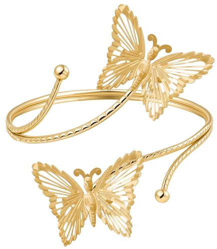 BORFUE Gold Butterfly Boho Upper Arm Bracelet Cuff Adjustable Bangle Armband Jewelry,Elegant Statement Accessory for Casual or Occasion Wear
