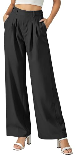 Neteson Pantalones Mujer Verano Pierna Ancha Pantalones Trabajo Oficina | Suelto Elegante Pantalón de Traje Casual Largos Recta Ligeros Cintura Alta
