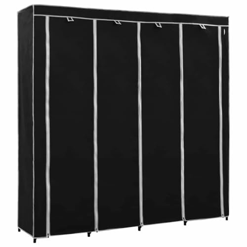 Augerlite Garderob med 4 fack svart, 175 x 45 x 170 cm, stabil järnram, vikbar, med dragkedja, perfekt som ett litet barnskåp och garderob för sovrum