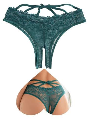 ohyeahlady Lace Thong Underwear Hollow Sexy Panties French Knickers 10-18 | Silver Thread, Floral Lace, Crotch Open, Criss Cross, Soft, Cheeky Underwear