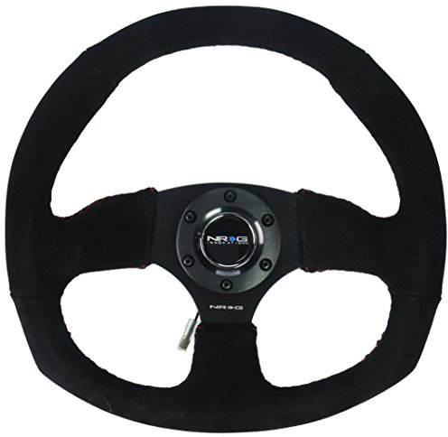 NRG Innovations RST-009S-RS Reinforced Steering Wheel (Suede Leather Steering Wheelwith RED stitch)