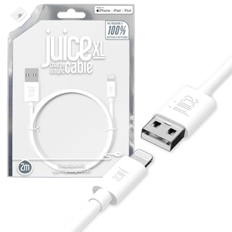 Juice Apple iPhone Lightning 2 m Charger and Sync Cable for Apple iPhone 13, 13 Pro, 12, 12 Mini, SE, 11, XS, XR, X, 8, 7, 6, 5, iPad, Pro, Air, Mini, Airpods Pro - White