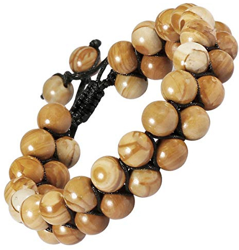 Nupuyai Bracelet Tressé de Pierre de 8mm pour des Femmes et des Hommes, Bracelet de Perles de Pierre Semi Precieuse Réglable pour Unisexe