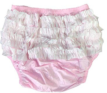 Haian Rumba-Inkontinenz-Schlupfhose für Erwachsene, Kunststoff, mit weißen PVC-Rüschen, Größe XL, Babyrosa