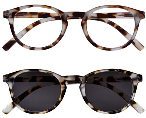 OPULIZE Zen Doppelpack Lesebrille Mit Sonne Leser Licht Braune Schildpatt Klein Herren Damen RS24-1T +2,50