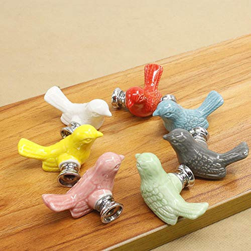 Nette Vögel Keramikknöpfe Kommode Knopf Schublade zieht Griffe Schrank zieht Knopf Rosa Grün Kinderschrank Knopf Möbel Wohnkultur, Weiß