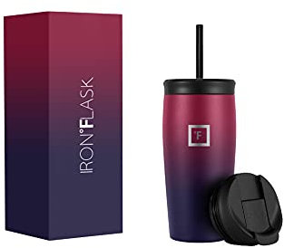 IRON °FLASK Nomad Tumbler - 470 ml, 2 Lids (Straw/Flip), Vacuum Insulated Stainless Steel Bottle, Double Walled, Thermo Coffee Travel Mug, Water Metal Canteen