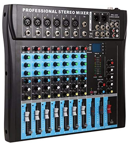 Mesas de Mezcla Estudio, Mezclador estéreo Profesional 8 Canales en Vivo USB Audio Estudio Consola Sonido Dispositivo Anclaje Red Procesador Efectos vocales Máquina Karaoke Bluetooth