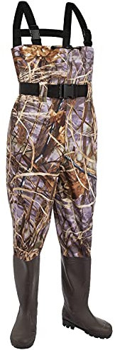 Wathose Herren Camouflage, wasserdichte Angelhose Herren mit Gummis Stiefel, rutschfest Wathose Damen, Waat Hose/Watstiefel/Watthosen für Herren Gr. 40-47,UK 10/EU 44