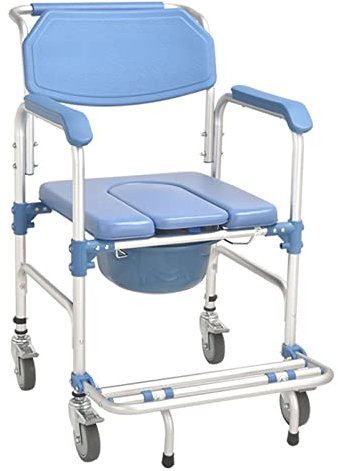 bimiti Toilettenstuhl Faltbar für Senioren, Toilettenstuhl mit Rollen and Anti-roll-Over Pedale, Rollstuhl mit Toilette für Patienten Senioren Behinderte und Schwangere, Bis 150 kg Belastbar