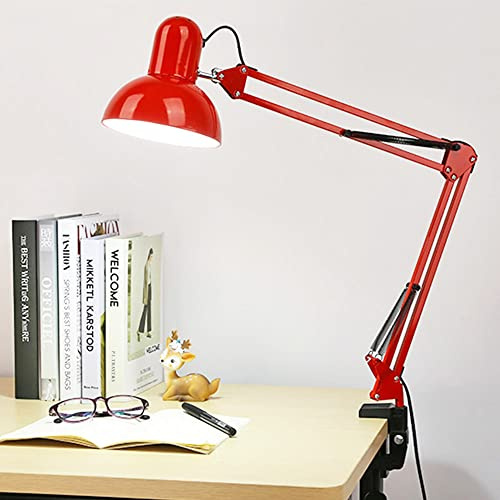 Mengjay Retro Schreibtischlampe,Tischleuchte Verstellbare,Nachttisch Leselampe, Metall Tischlampe,Bürolampe,Augenfreundliche Leselampe, Arbeitsleuchte,Nachttischlampe,Rot