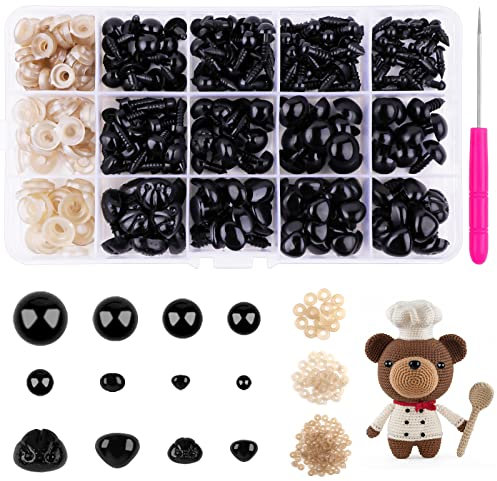 Weysoo Sicherheitsaugen für Häkeltiere,130 Stück Kunststoff Knopfaugen für Plüschtiere Puppenaugen mit Unterlegscheiben, Bastelaugen ﻿