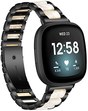 Gheper Harz Edelstahl Armband Kompatibel mit Fitbit Versa 4 / Versa 3 / Sense Smartwatch Armbänder Ersatz Metallarmband für Damen Herren