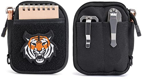 SP1 EDC Pouch, Pocket Organizer, Mighty Pouch for Men, EDC Bags with Patches Area, Small Tool Pouch with D-Ring, Elastic Organizers Utility Pouch for Multitools, Nylon Compact Organizer (Black)