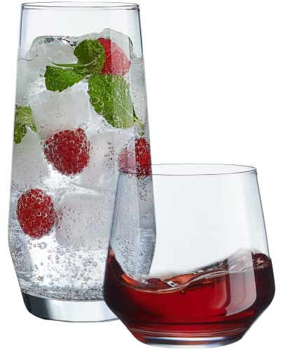 Le'raze Everyday Drinking Glasses Set of 8-4 Tall Highball Glass Cups & 4 Short Dof Drinking Glass, Kitchen Glasses for Cocktail, Iced Coffee, Beer, Ice Tea, Wine, Whiskey, Water, & Drinkware.