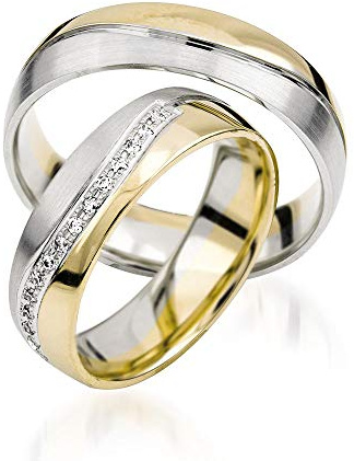 JC Trauringe Gold 333 Gold Paarpreis I Partnerringe 5,5mm Gelb-& Weißgold mit Gravur in edler Schatulle I 2 Hochzeitsringe Herrenring ohne & Damenring mit Zirkoniasteine I J159