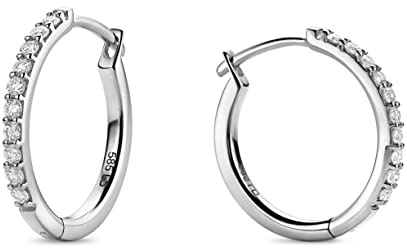 Miore Diamant Ohrringe Damen klassische runde Hoops mit 0,20 Ct Diamanten im Brillantschliff Eternity Creolen aus Weißgold/Gelbgold 14 Karat (585) Gold, Ohrschmuck 15 mm