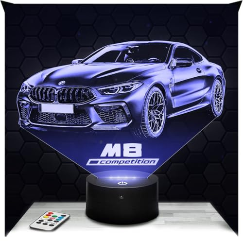 Lampephoto.fr - Lampe M8 Competition 3D Nachtlicht Supercar | Made in France, Sockel wählbar, dimmbar, Batterie-/USB-Betrieb, HD-Lasergravur, Geschenk für Männer mit einem Sportwagen