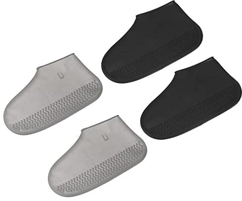 PATIKIL L Foldable Waterproof Silicone Shoes Covers, 2 Pairs Reusable Non-Slip Overshoes Rain Boots Shoes Cover Protectors Galoshes for Outdoor Rain Snow, Black Gray