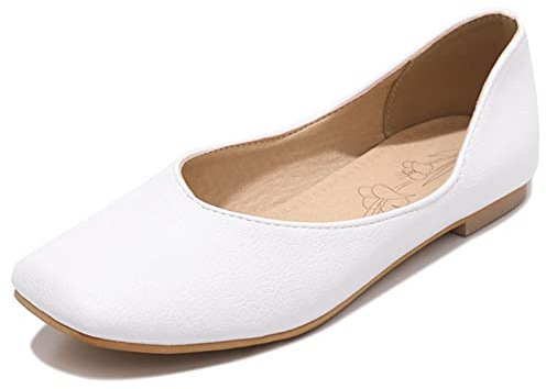 Bviennic Donna Square Toe Balletto Flats Senza Chiusura Bride Ballerinas Pantofole Largo Fit Casuale Sposa Estate Festa Prom Scarpe Bianco Numero 38 Eu-39Cn