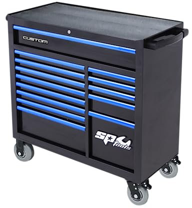 SP TOOLS - SP40628BL – Schubladenwagen – Werkzeugwagen und Truhen leer – XL Sumo 14 Schubladen – Schwarz/Blau – Profi-Qualität