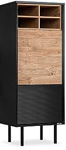 Konsimo Lofty Bücherregal mit Regalen und Türen 52x135x41 cm - Holzregal für Wohnzimmer oder Schlafzimmer - Schwarze Buchregal mit Rillen - Bücherschrank - Version 6